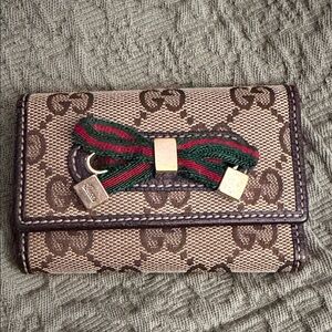 Gucci Brown and Green Signature Bow Wallet